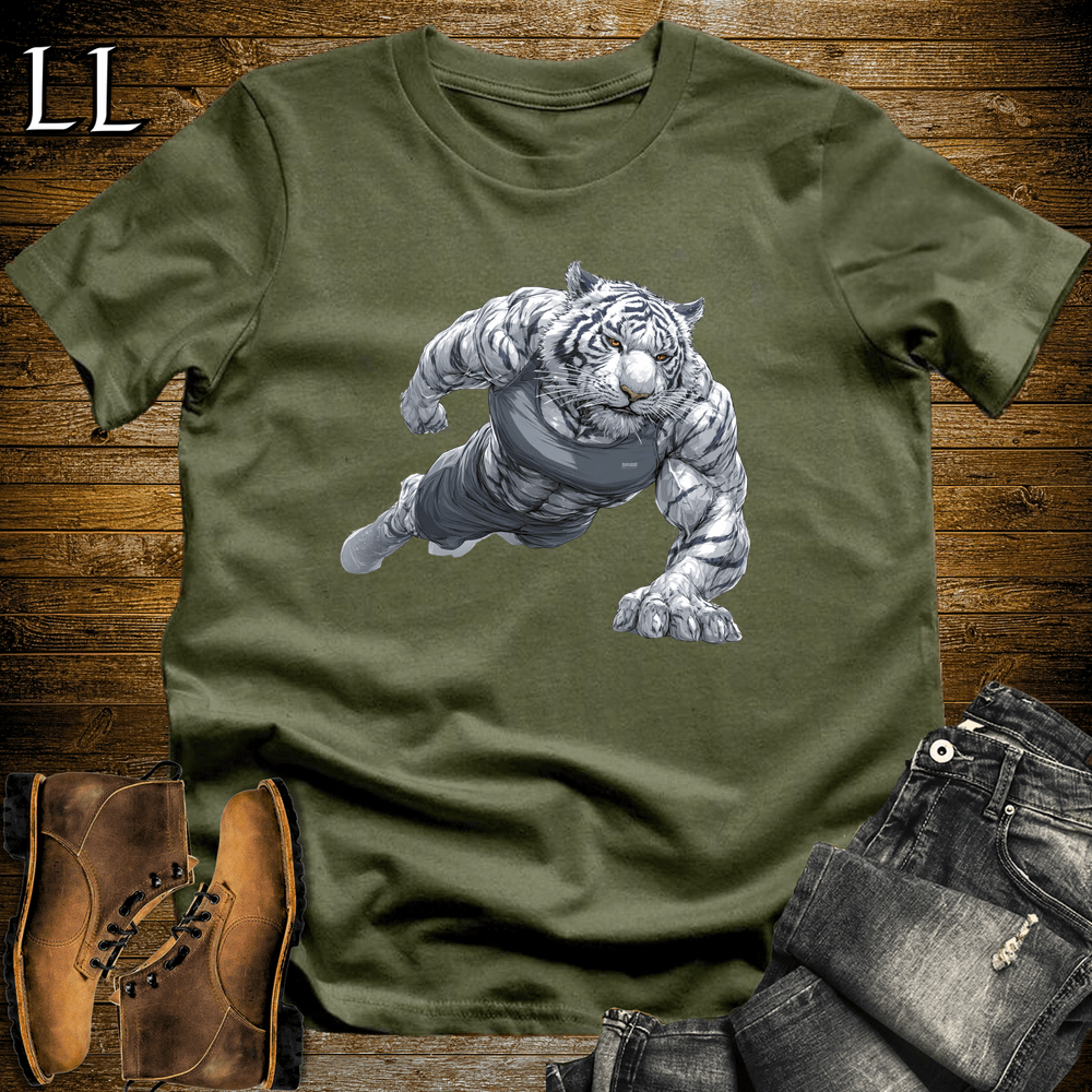 Gym Beast Pushup Siberian Tiger Military Green | Strength Tee