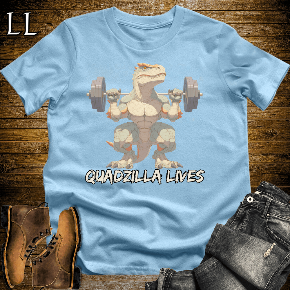 Gym Beast Quadzilla Lives Light Blue | Leg Day Shirt