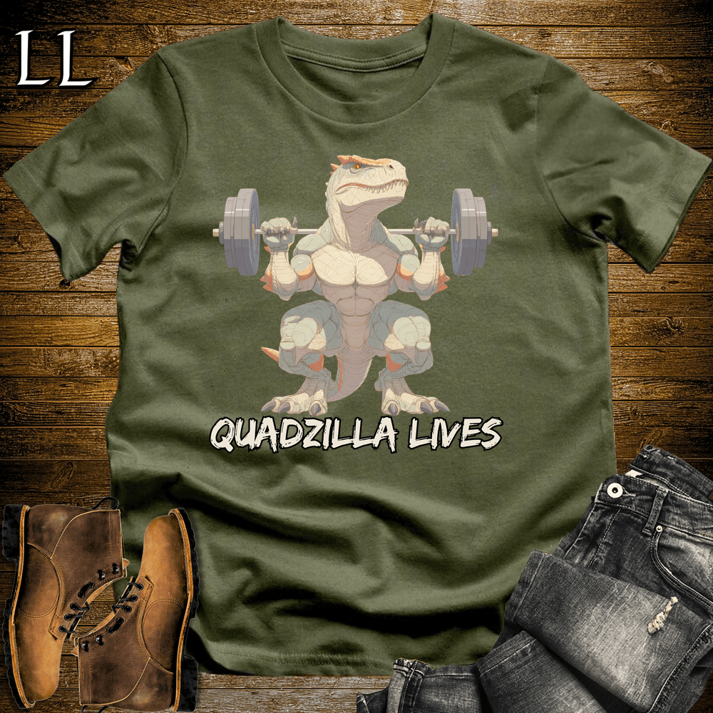 Gym Beast Quadzilla Lives Military Green | Leg Day Shirt