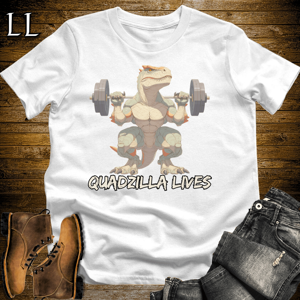 Gym Beast Quadzilla Lives White | Leg Day Shirt