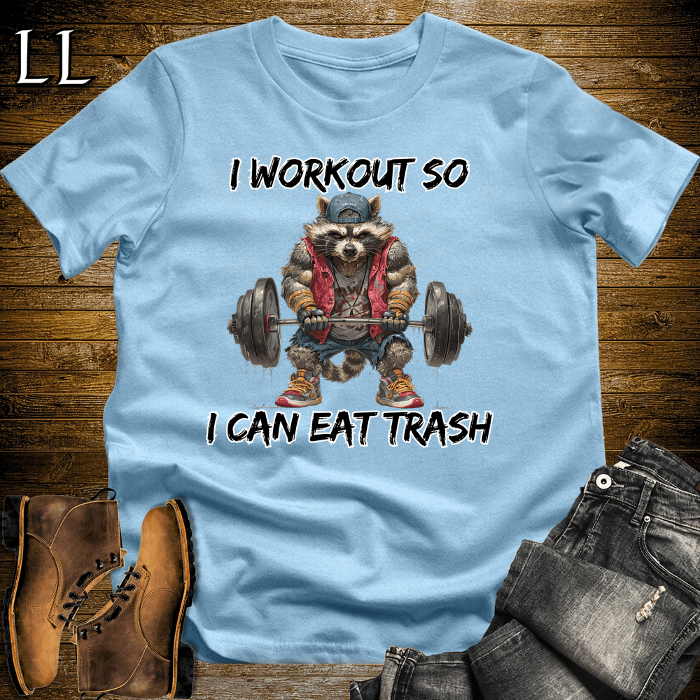 Gym Beast Racoon Workout Light Blue | Funny Gym Tee