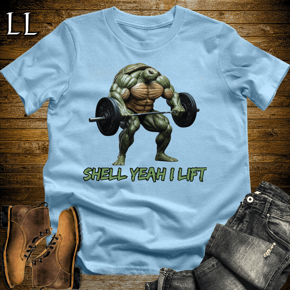 Gym Beast Shell Yeah I Lift Light Blue | Funny Gym Quote Tee