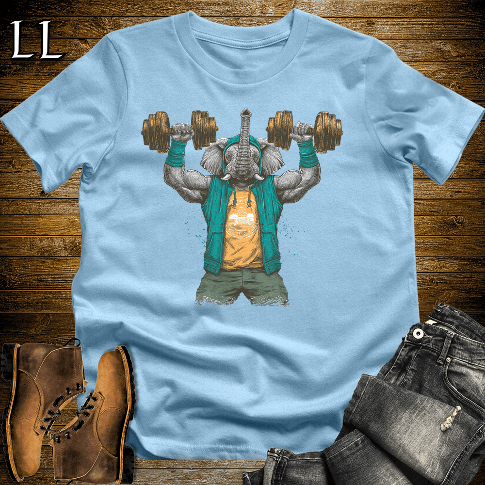 Gym Beast Shoulder Press Aqua Elephant Light Blue | Elephant Gym Shirt