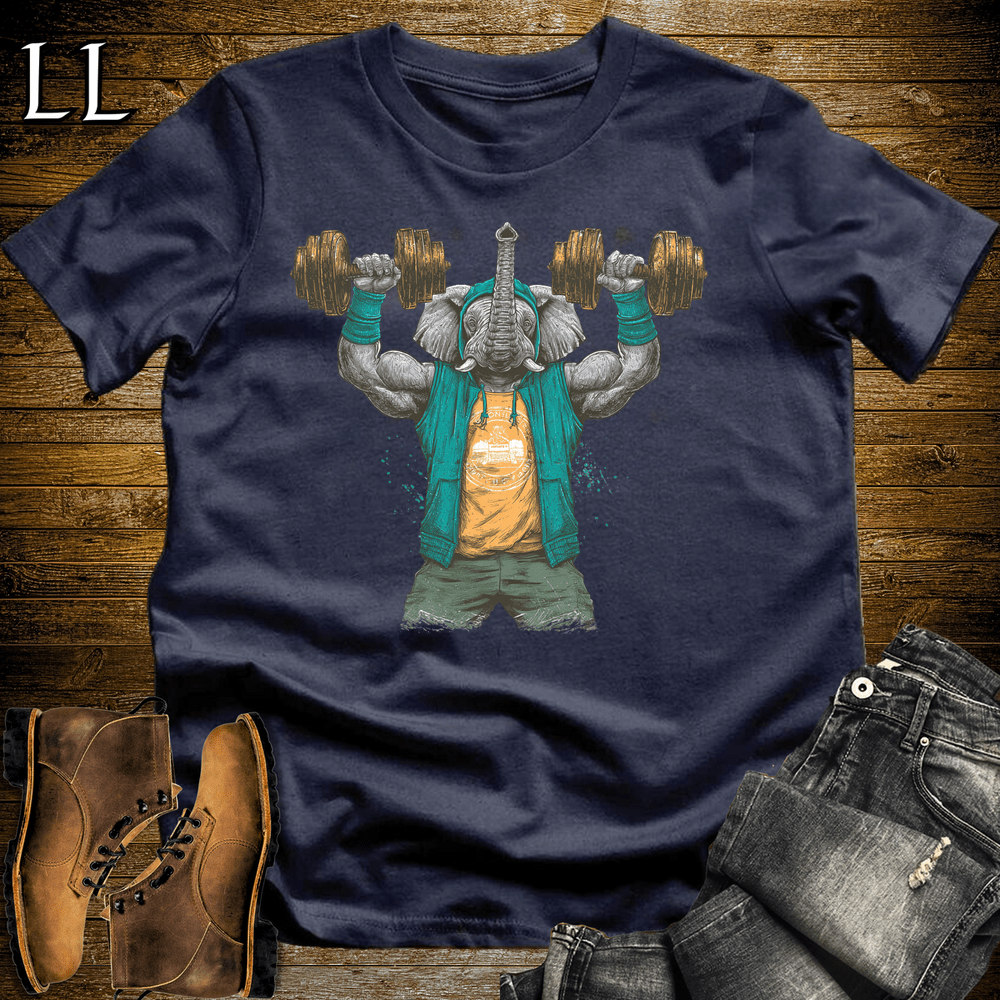 Gym Beast Shoulder Press Aqua Elephant Navy | Elephant Gym Shirt