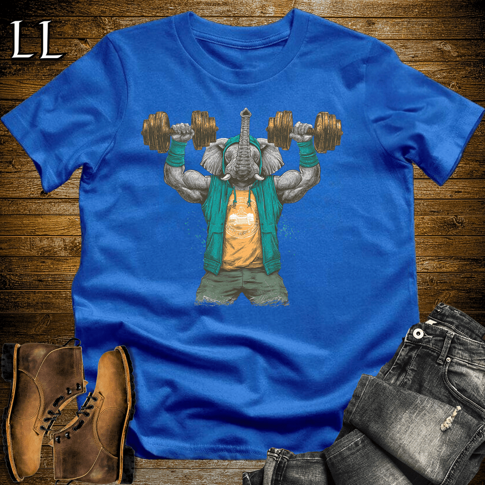 Gym Beast Shoulder Press Aqua Elephant Royal Blue | Elephant Gym Shirt