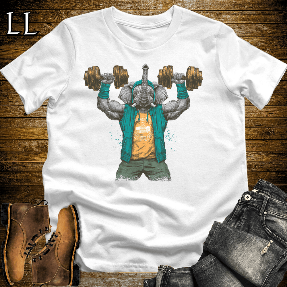 Gym Beast Shoulder Press Aqua Elephant White | Elephant Gym Shirt