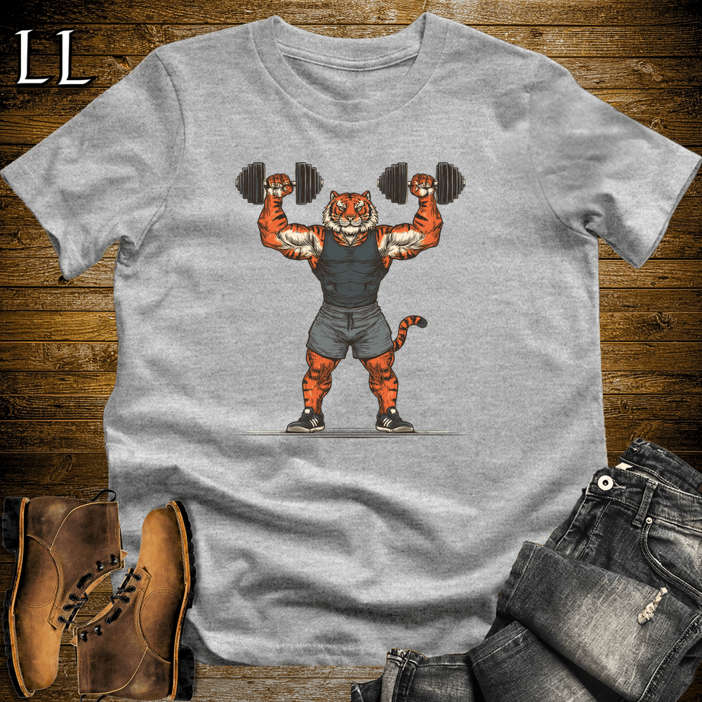 Gym Beast Shoulder Press Bengal Tiger Sport Grey | Tiger Gym Shirt