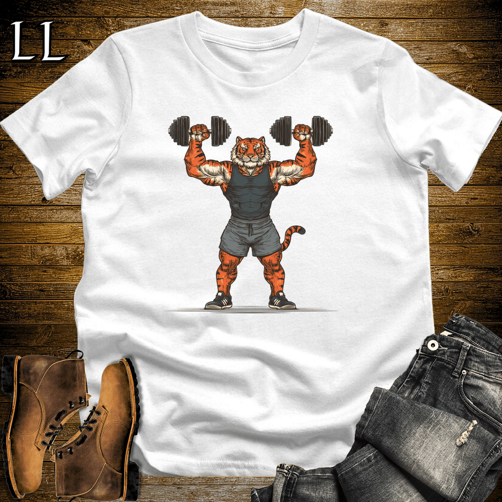 Gym Beast Shoulder Press Bengal Tiger White | Tiger Gym Shirt