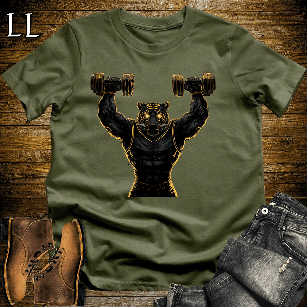 Gym Beast Black Tiger Military Green | Shoulder Press Tee