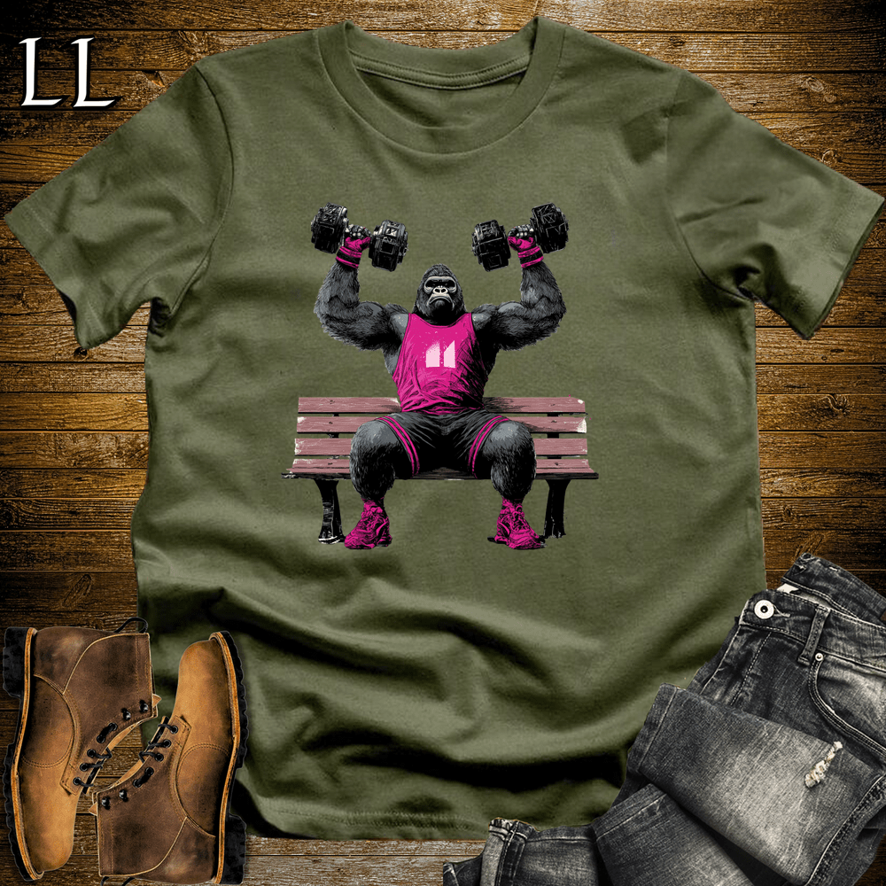 Gym Beast Shoulder Press Pink Gorilla Military Green | Lift Tee