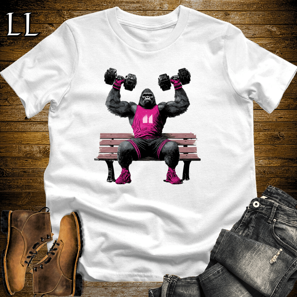Gym Beast Shoulder Press Pink Gorilla White | Lift Tee