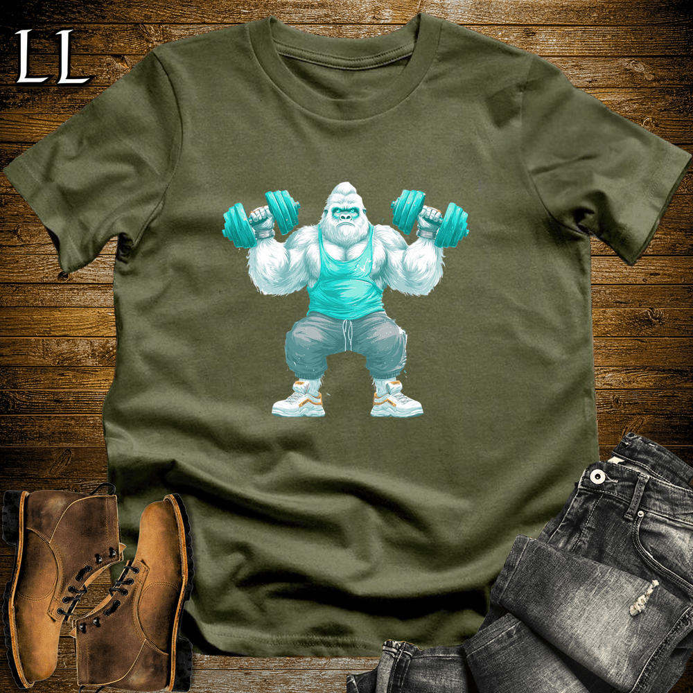 Shoulder Press White Gorilla Military Green | Gym Beast Tee