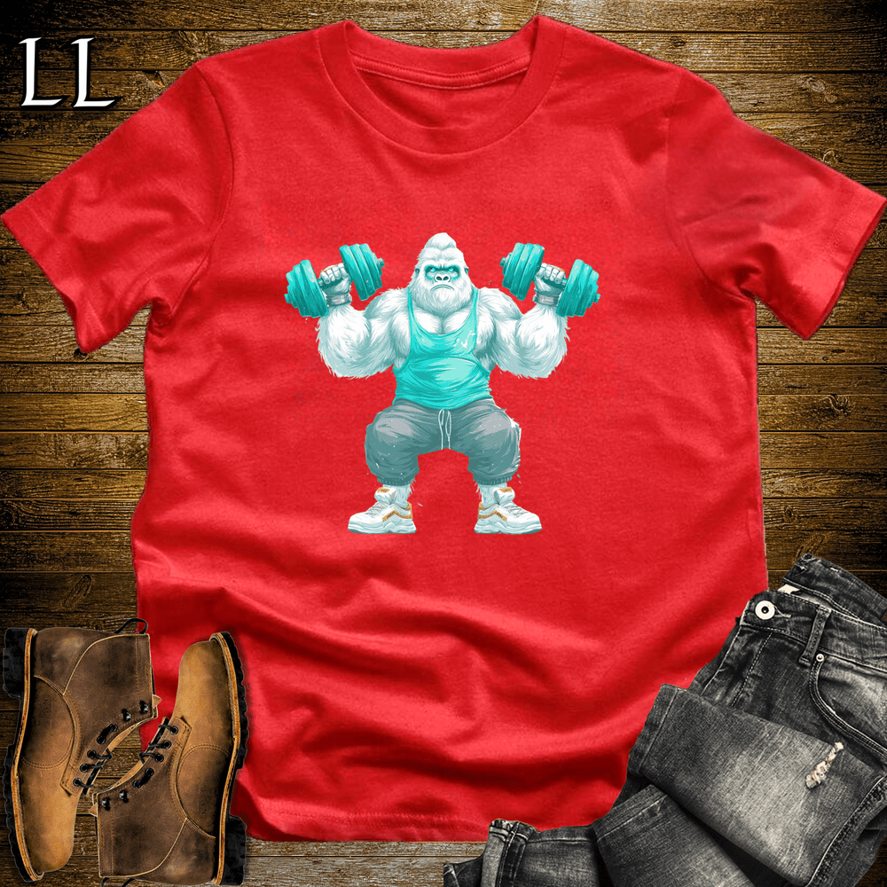 Shoulder Press White Gorilla Red | Gym Beast Tee