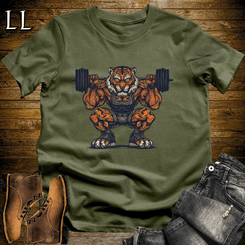 Squat Bengal Tiger Military Green | Gym Beast Gift Tee