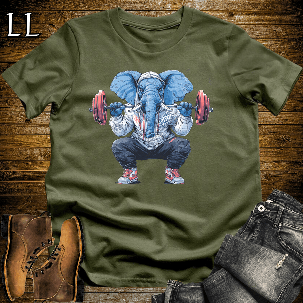 Squat Blue Elephant Military Green | Gym Beast Gift Tee
