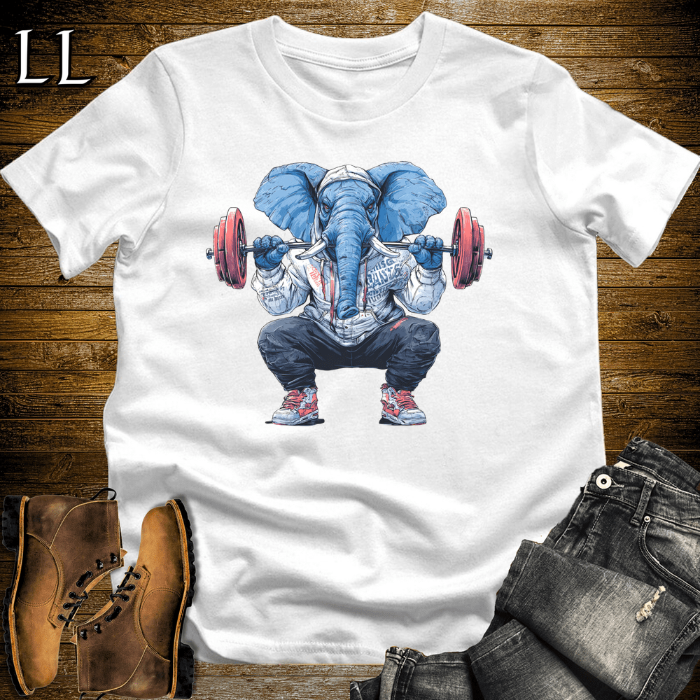 Squat Blue Elephant White | Gym Beast Gift Tee