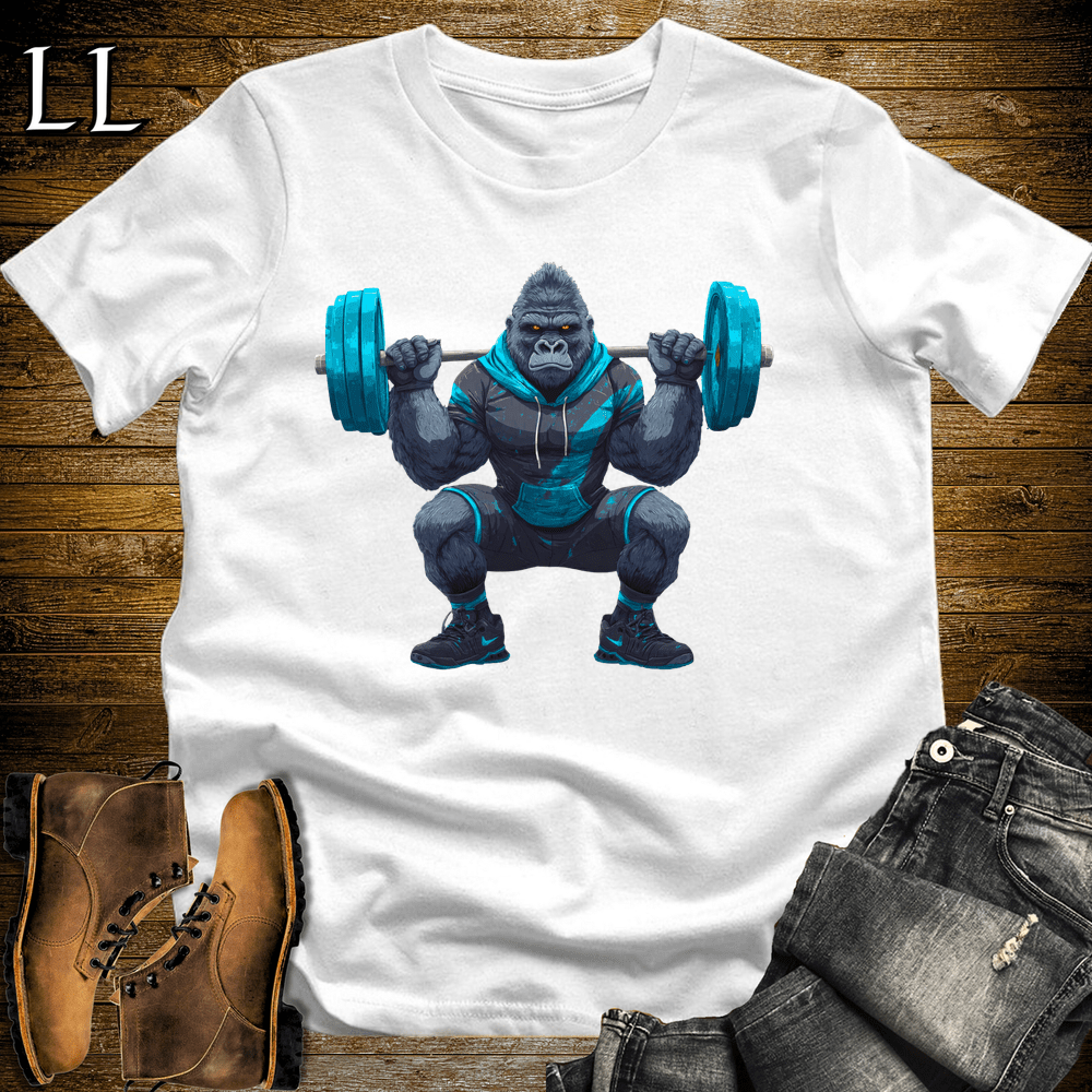Squat Blue Gorilla White | Gym Beast Gift Tee