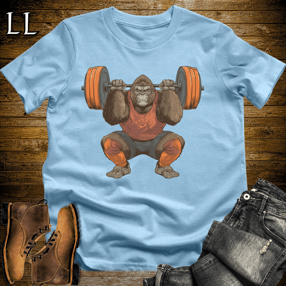 Squat Brown Gorilla Light Blue | Gym Beast Gift Tee