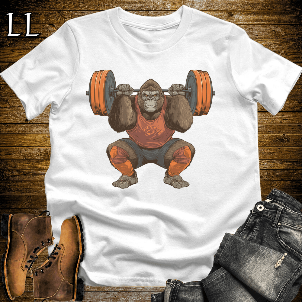 Squat Brown Gorilla White | Gym Beast Gift Tee