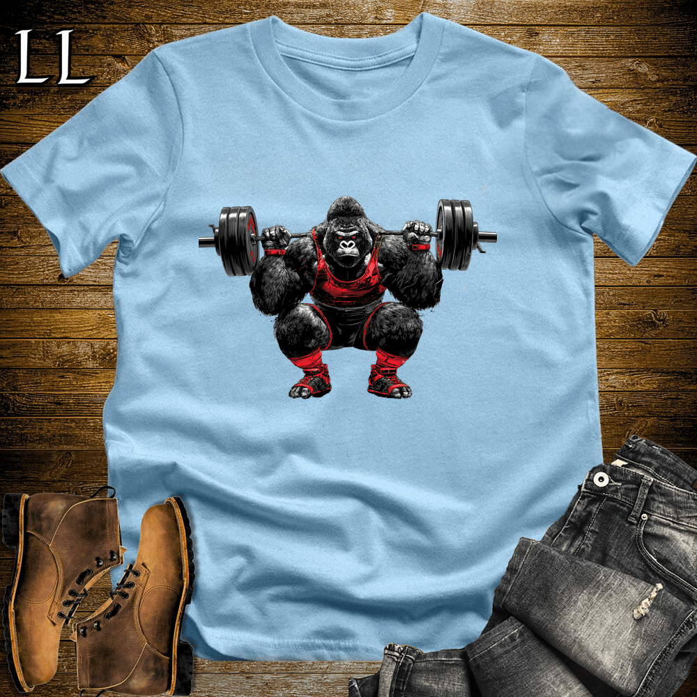 Squat Red Gorilla Light Blue | Gym Beast Gift Tee