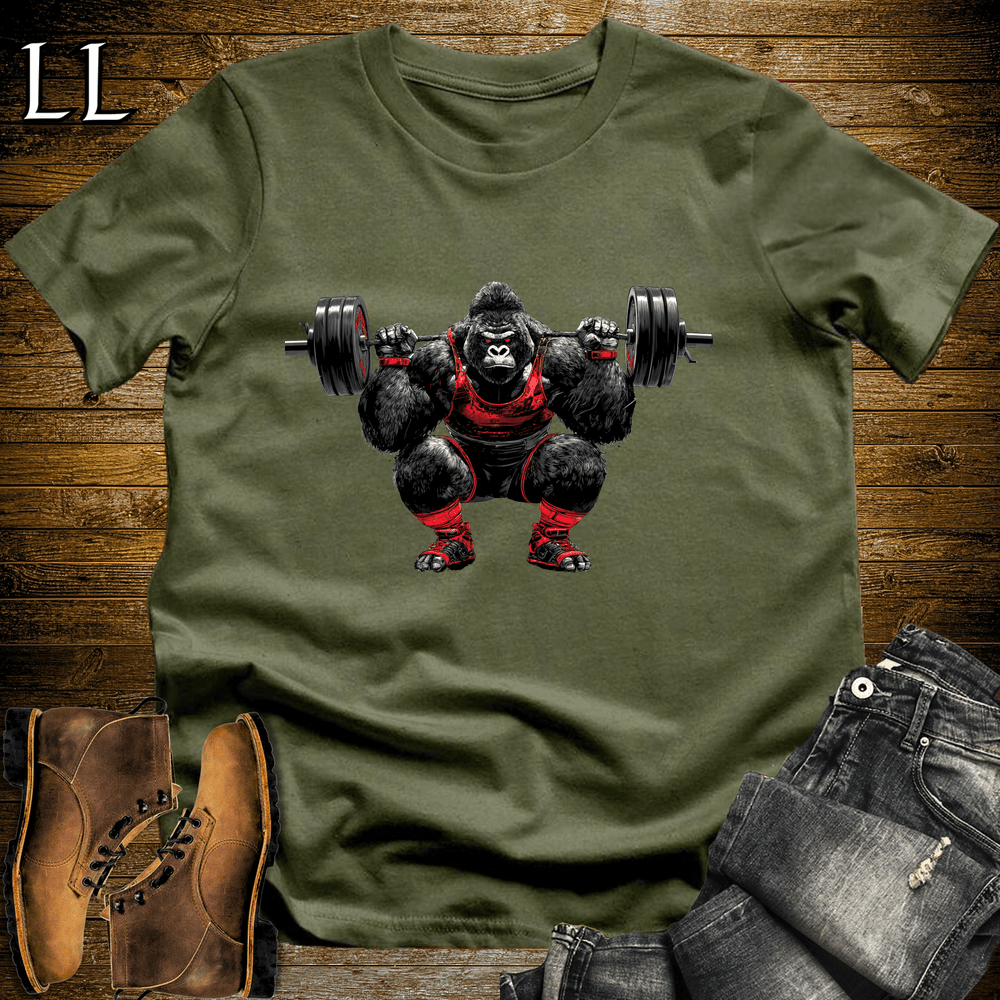 Squat Red Gorilla Military Green | Gym Beast Gift Tee
