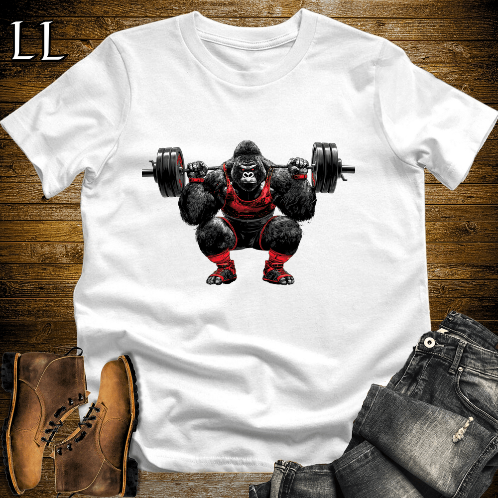 Squat Red Gorilla White | Gym Beast Gift Tee