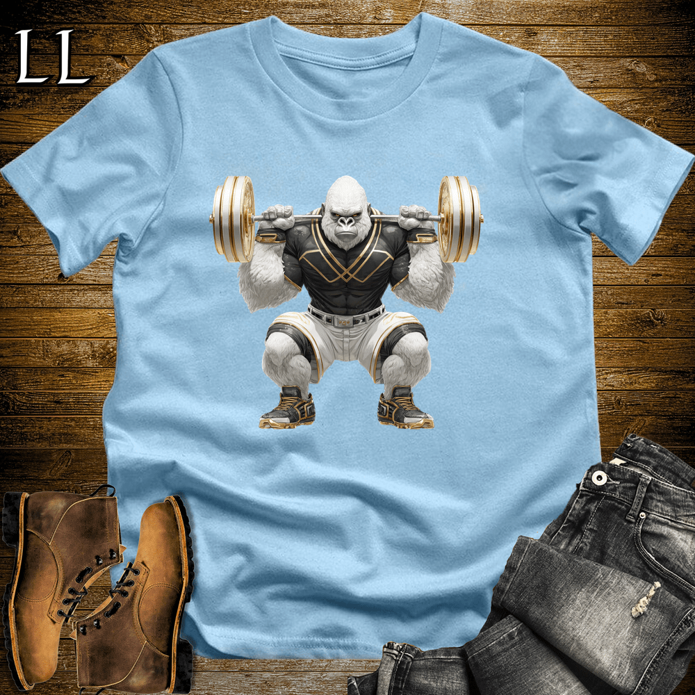Gym Beast Squat White Gorilla Light Blue | Leg Day Tee
