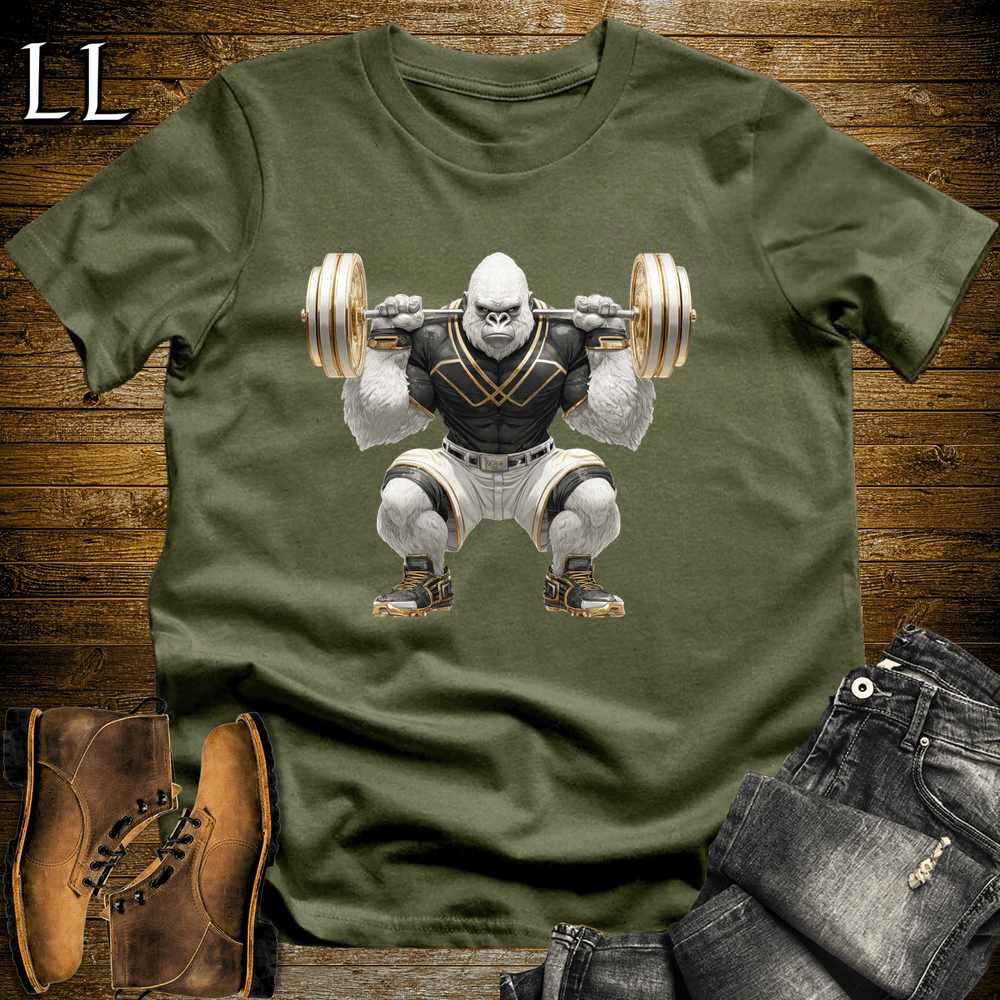 Gym Beast Squat White Gorilla Military Green | Leg Day Tee