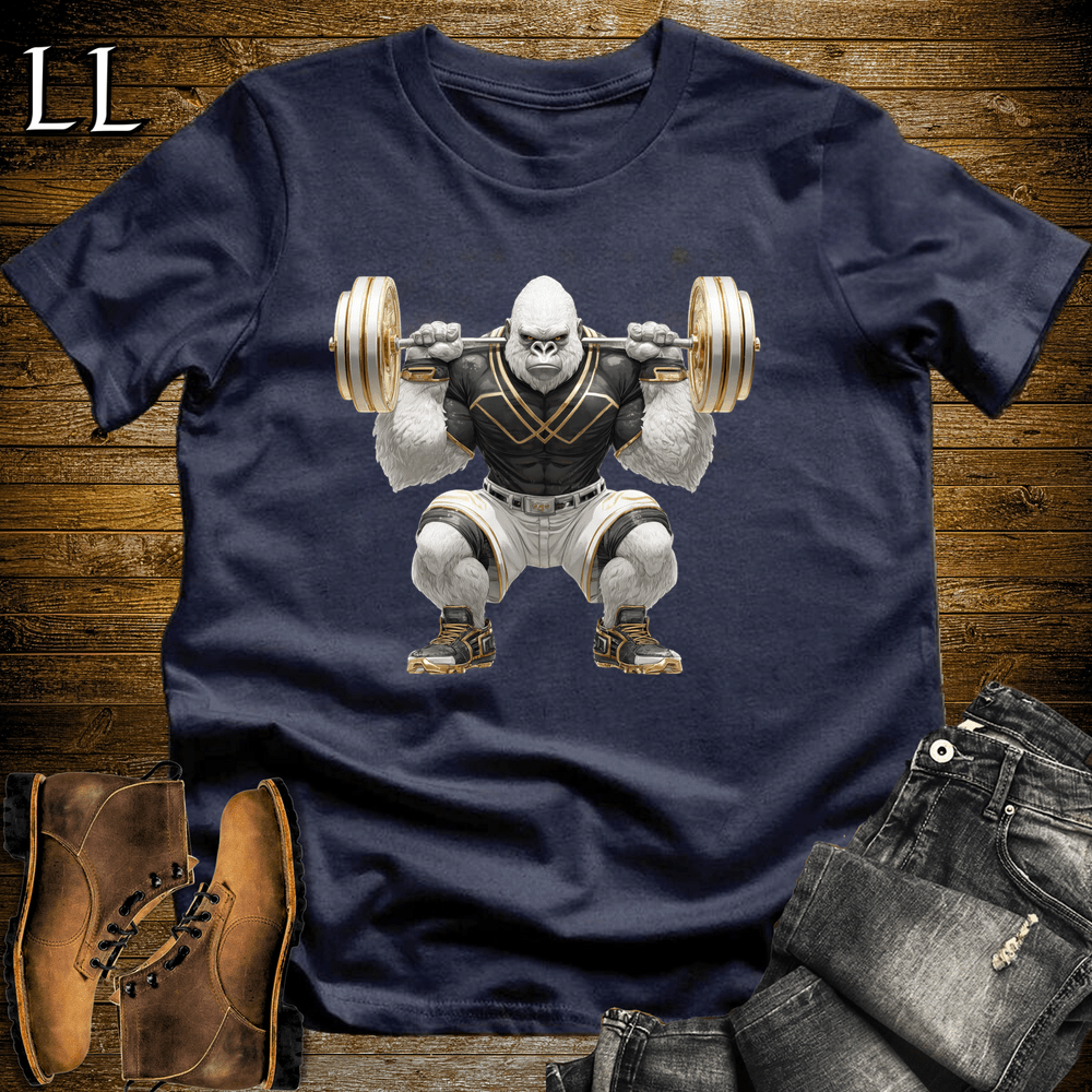 Gym Beast Squat White Gorilla Navy | Leg Day Tee