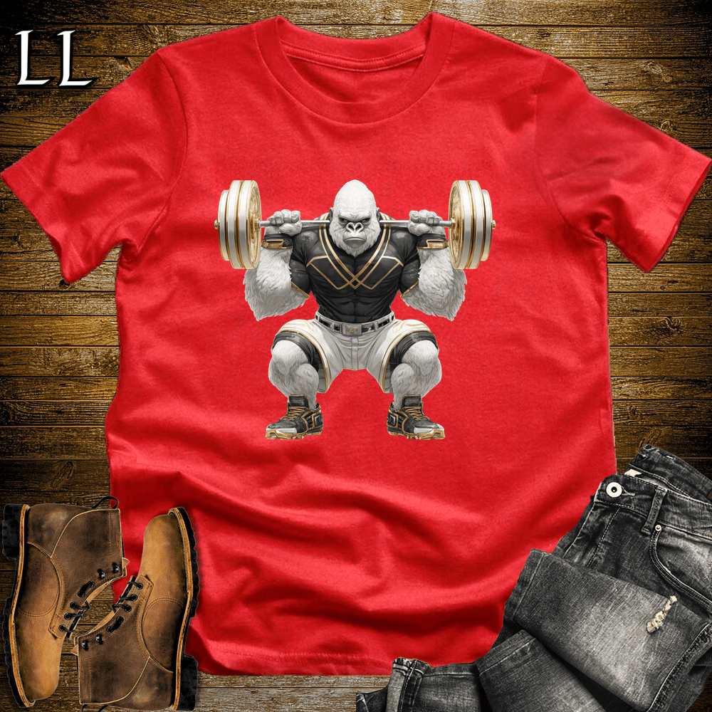 Gym Beast Squat White Gorilla Red | Leg Day Tee