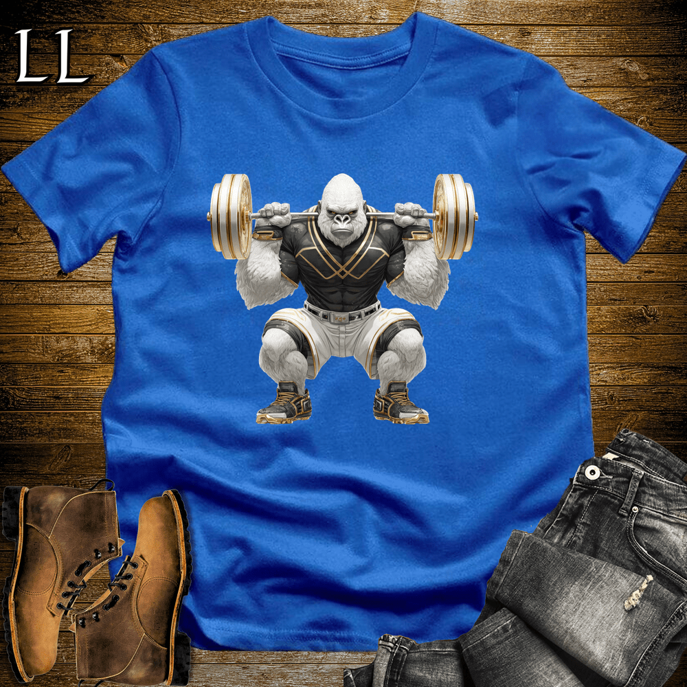 Gym Beast Squat White Gorilla Royal | Leg Day Tee