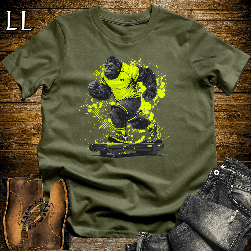 Gym Beast Treadmill Green Gorilla Military Green | Runner Tee