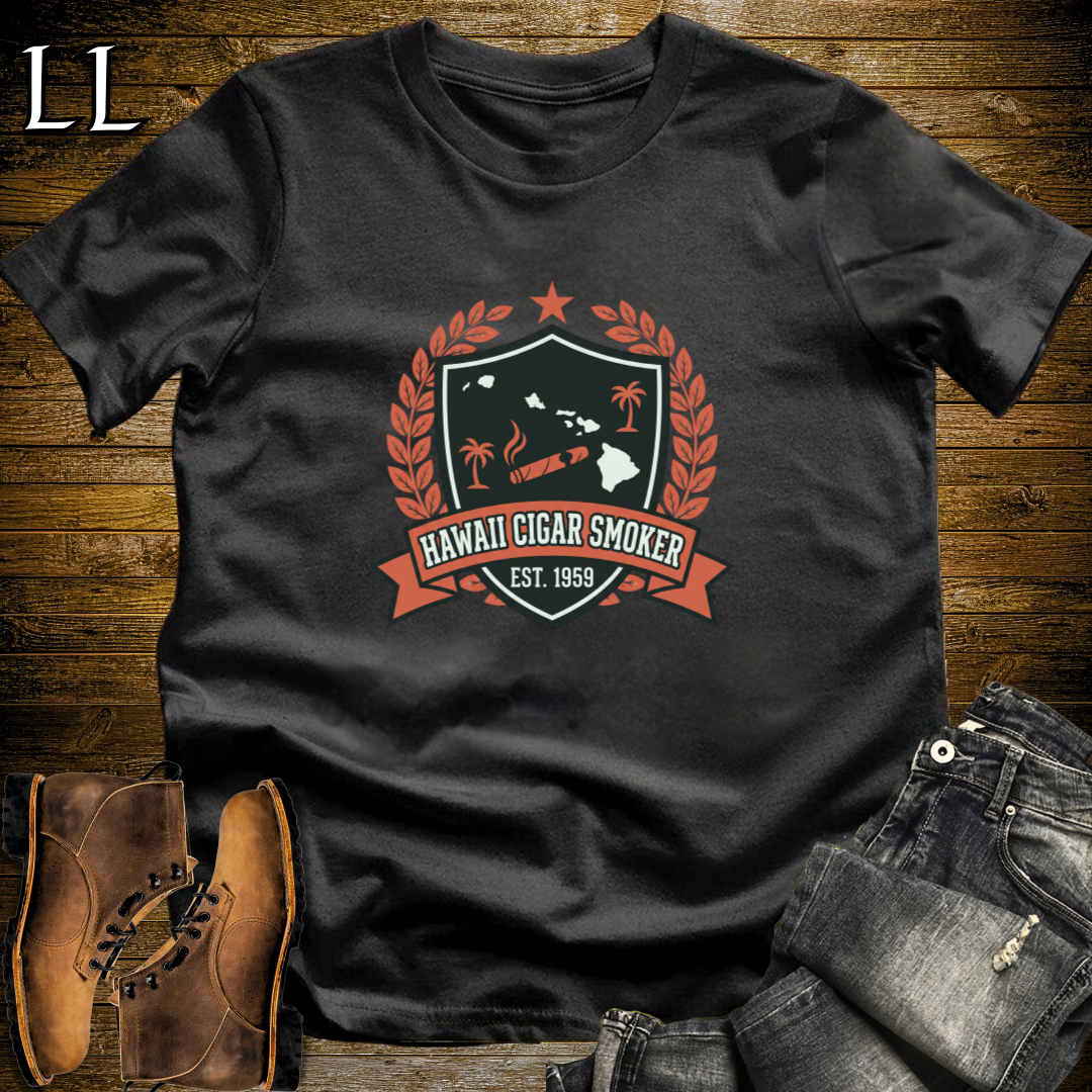 Hawaii Cigar Smoker Shield T-Shirt Black | Cigar Crest Gift Shirt