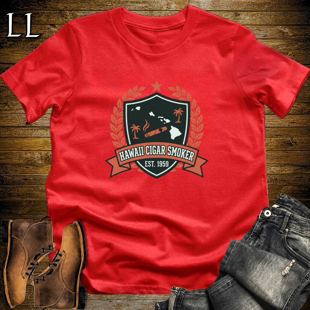 Hawaii Cigar Smoker Shield T-Shirt Red | Cigar Crest Gift Shirt