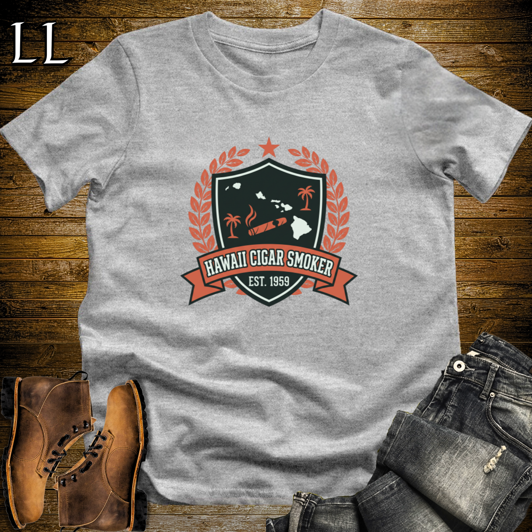 Hawaii Cigar Smoker Shield T-Shirt Sport Grey | Cigar Crest Gift Shirt