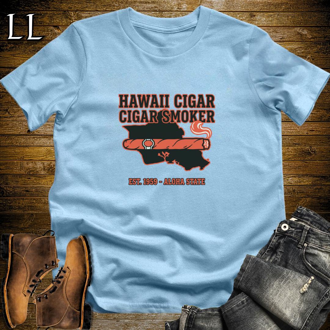 Hawaii Cigar Smoker T-Shirt Light Blue | Island Cigar Lover Gift