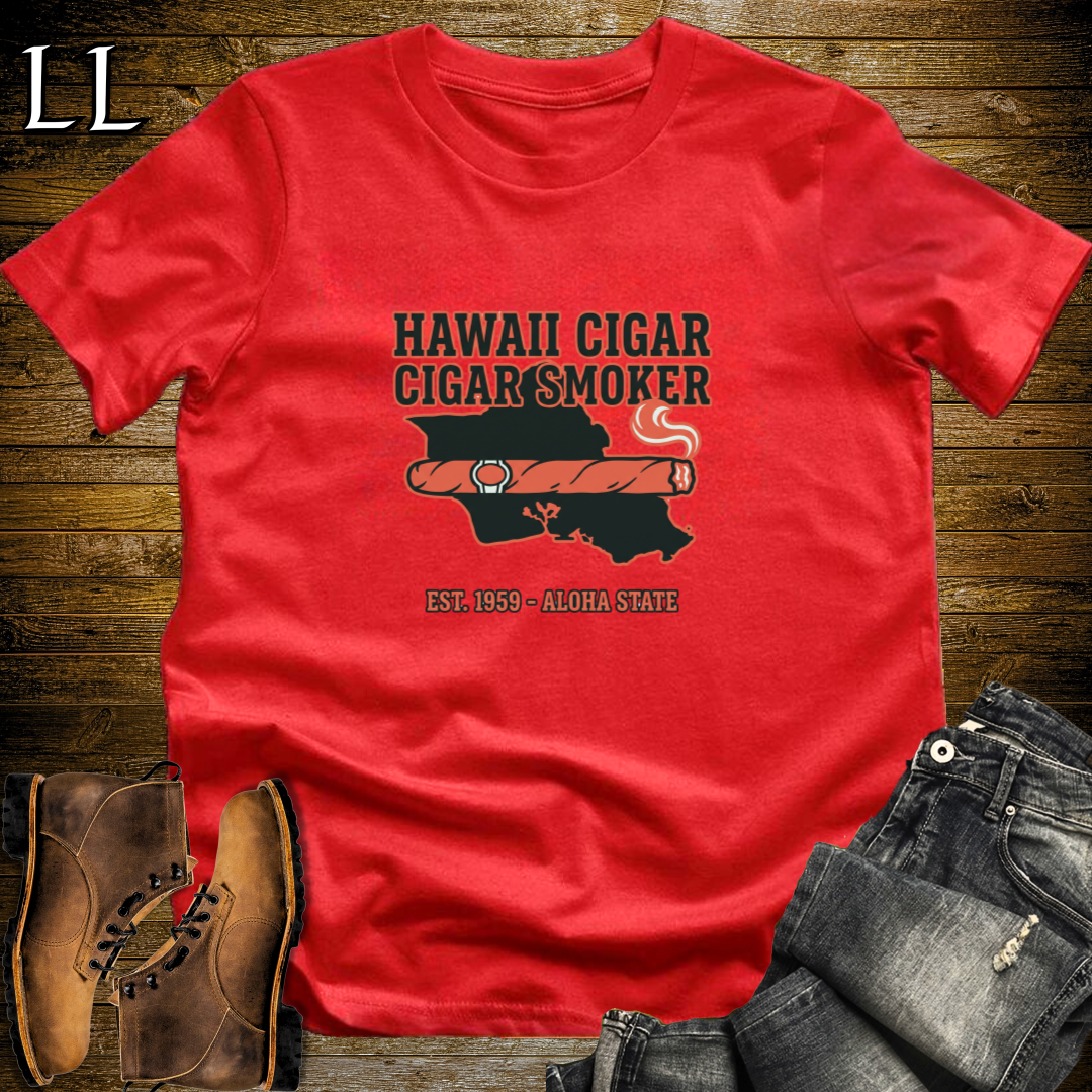 Hawaii Cigar Smoker T-Shirt Red | Island Cigar Lover Gift