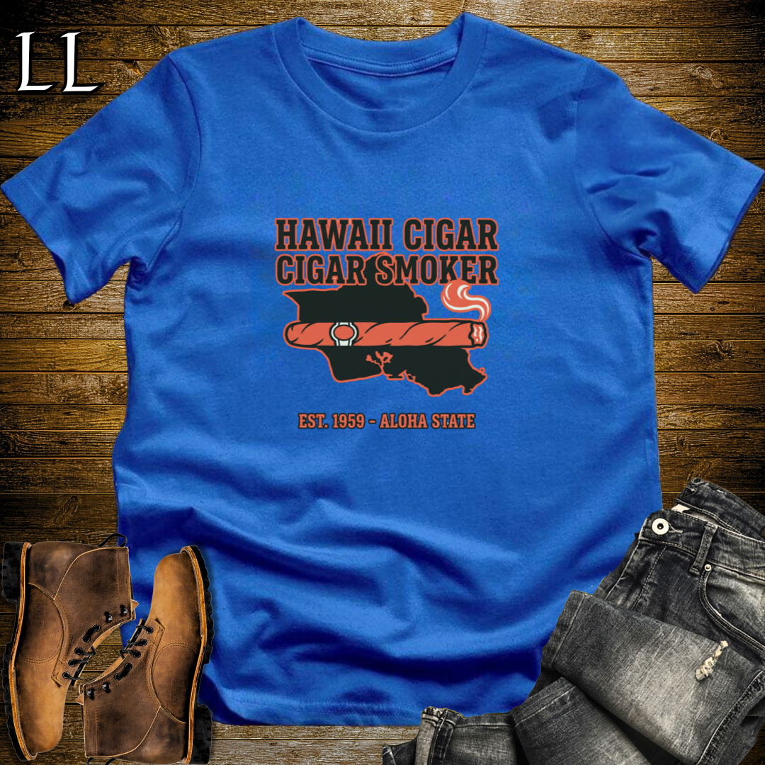 Hawaii Cigar Smoker T-Shirt Royal Blue | Island Cigar Lover Gift