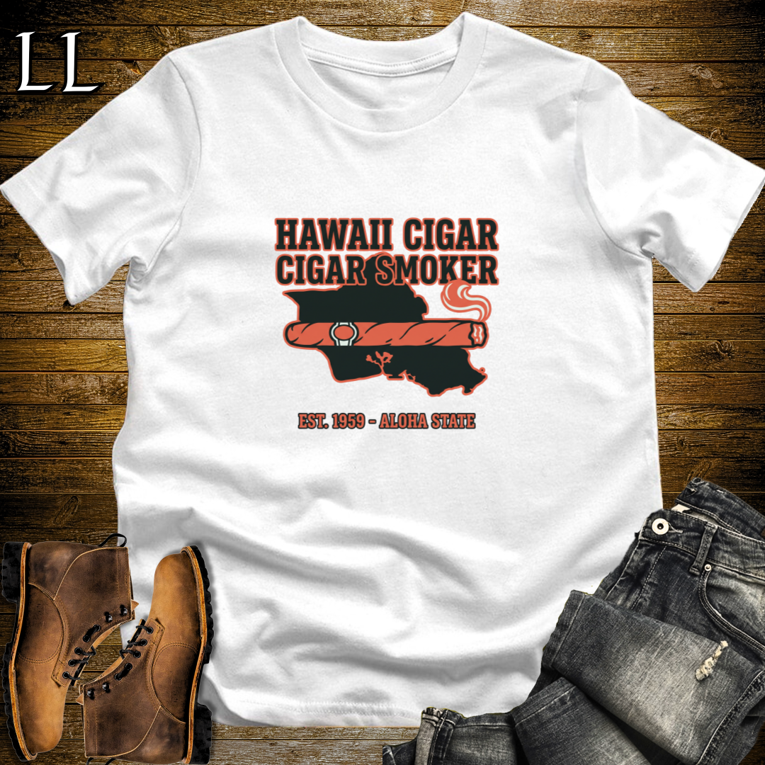 Hawaii Cigar Smoker T-Shirt White | Island Cigar Lover Gift