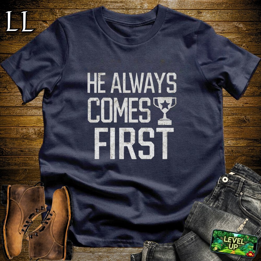 He Always Comes First Softstyle Tee - Navy - LegacyLayers