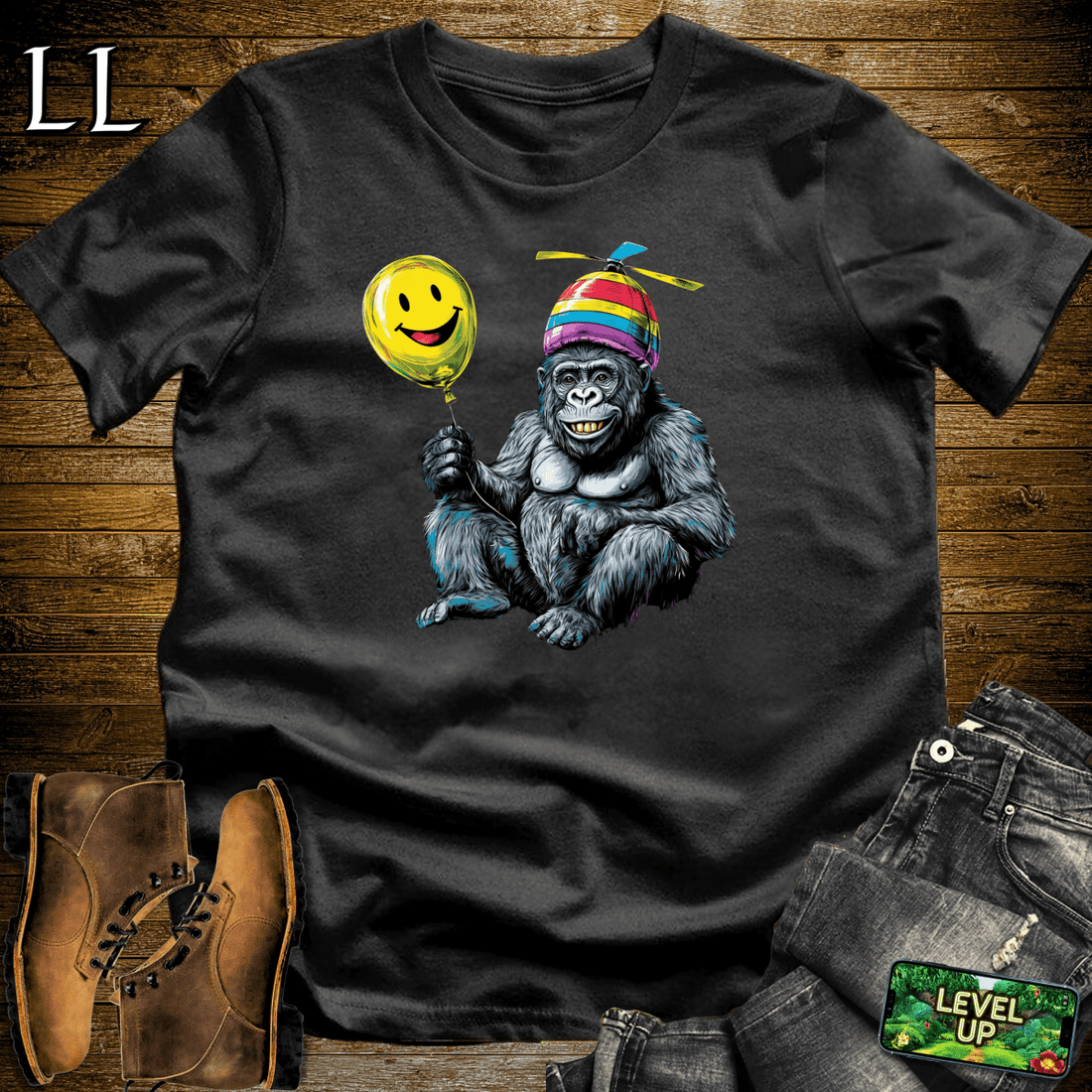 Helicopter Hat Gorilla Black | Funny Shirt