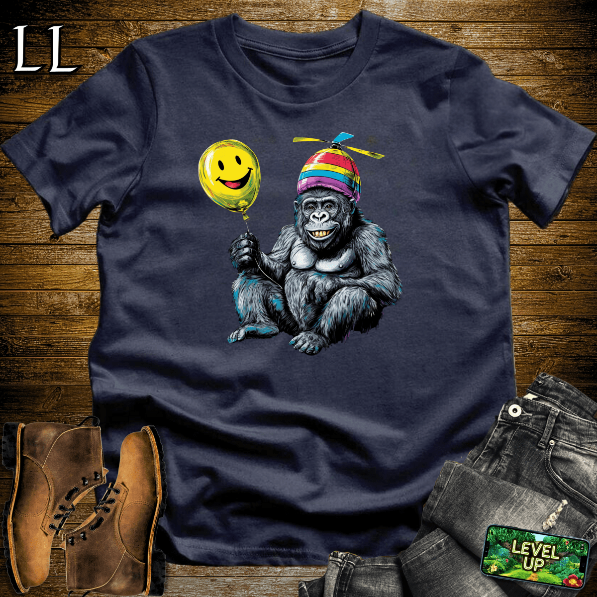 Helicopter Hat Gorilla Navy | Funny Shirt