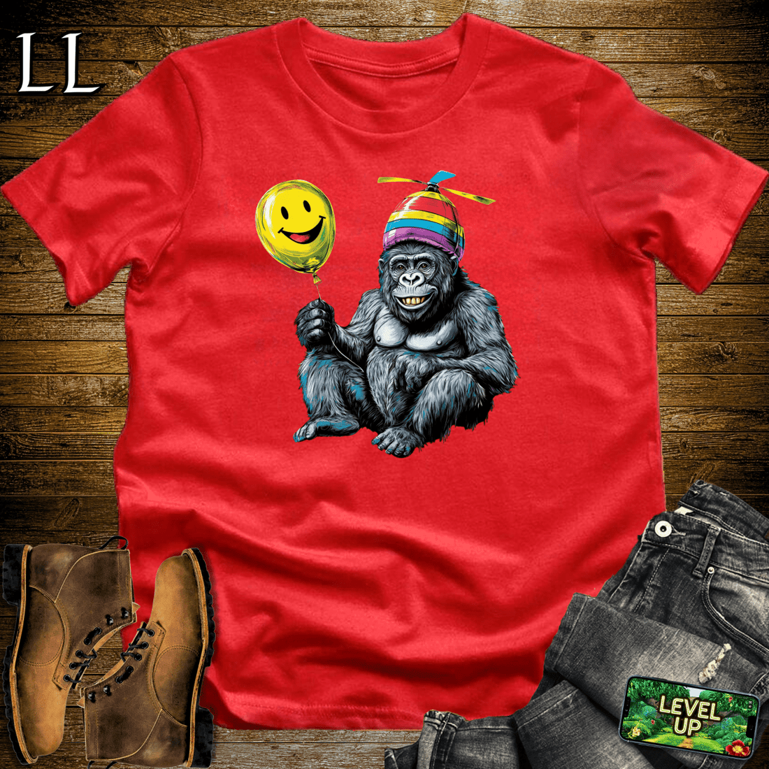 Helicopter Hat Gorilla Red | Funny Shirt