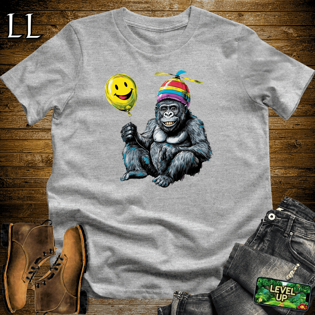 Helicopter Hat Gorilla Sport Grey | Funny Shirt