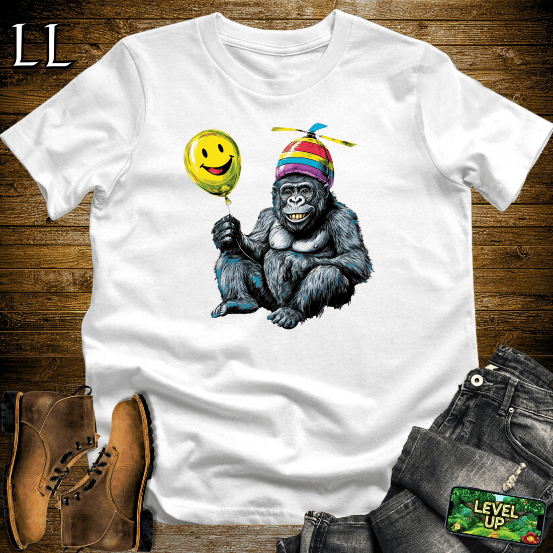 Helicopter Hat Gorilla White | Funny Shirt