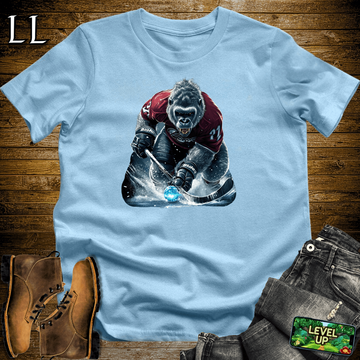Hockey Gorilla Softstyle Tee Light Blue | Hockey Player Shirt