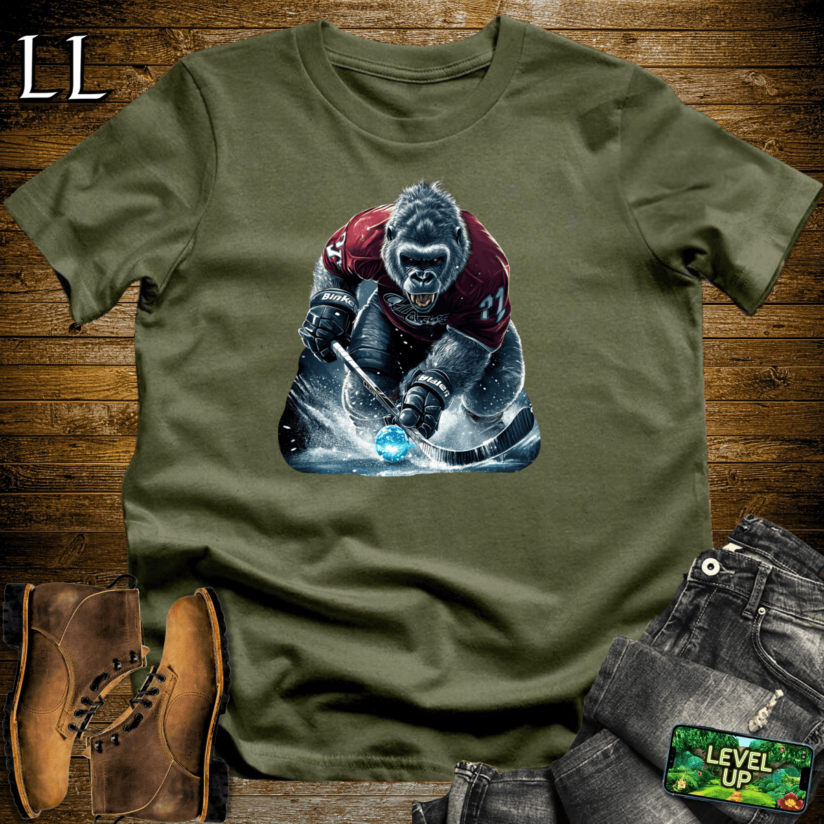 Hockey Gorilla Softstyle Tee - Military Green - LegacyLayers