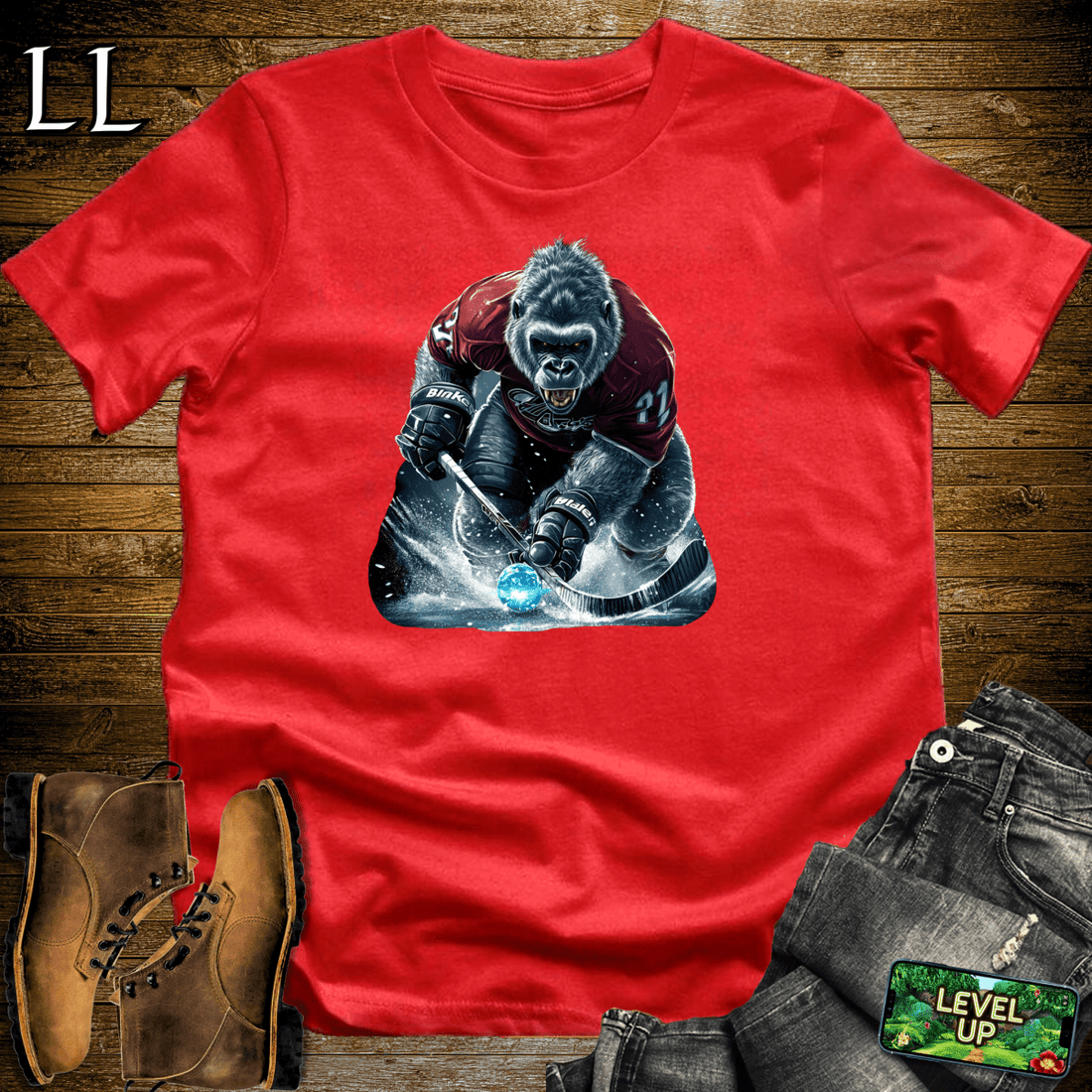 Hockey Gorilla Softstyle Tee Red | Hockey Player Shirt