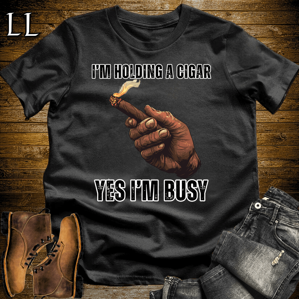 Holding A Cigar Softstyle T-Shirt Black | Cigar Smoker Gift Tee