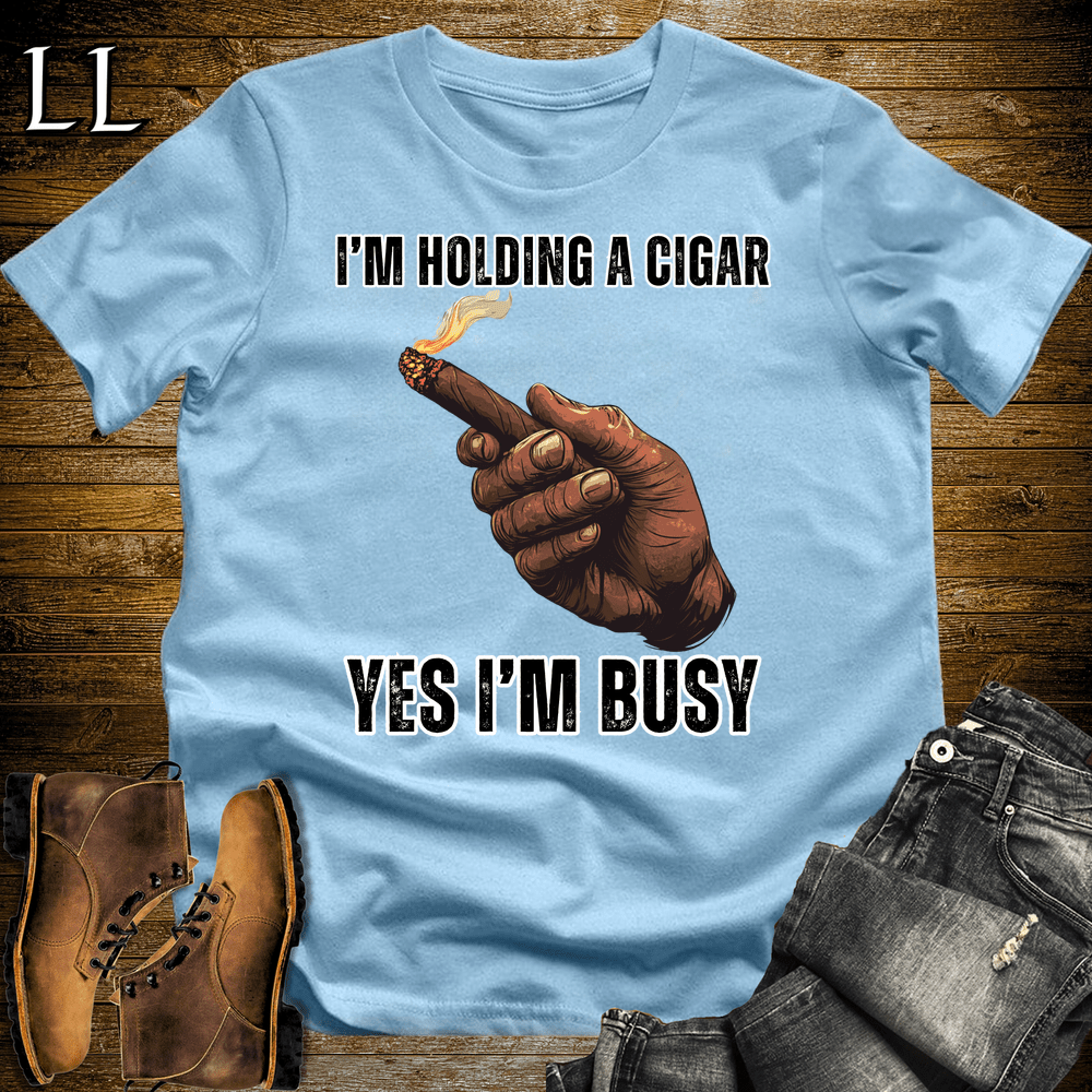 Holding A Cigar Softstyle T-Shirt Light Blue | Cigar Smoker Gift Tee